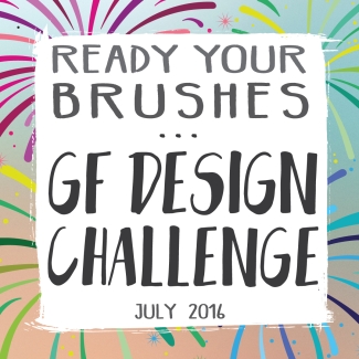 text: ready your brushes GF design challenge july 2016