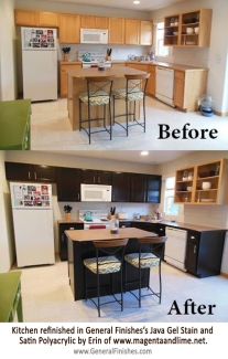 kitchen makeover using java gel stain and satin polyacrylic