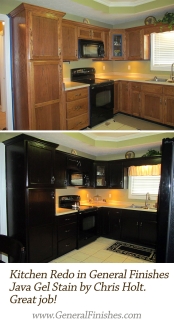 before and after of kitchen cabinets using java gell stain 