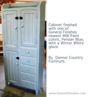 cabinet finiehd with milk paint persian blue and winter white glaze
