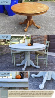 clawfoot table refinished with persian blue milk paint
