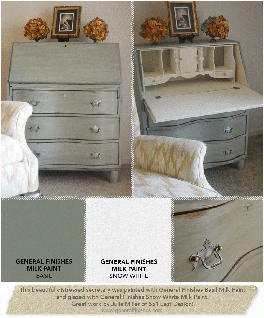 Painted with General Finishes Basil Green Milk Paint for Furniture