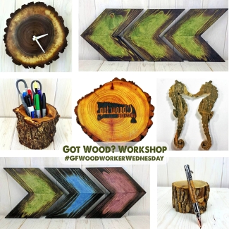 various woodworking art. text: got wood?