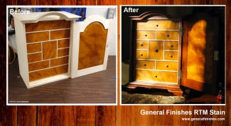 before and after of refinished spice chest