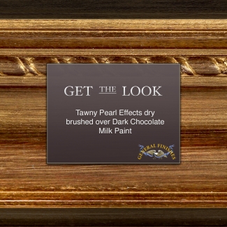 text: get the look tawny perl effects dry brushed over dark chocolate milk paint