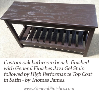 oak bathroom bench finished with java gel stain