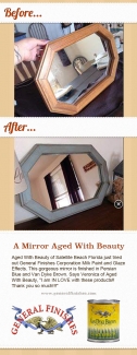 before and after of refinished wooden mirror frame