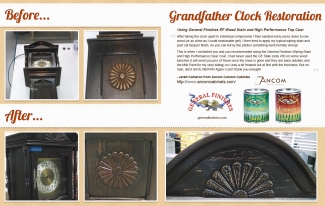 before and after of grandfather clock using water based stain