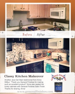 before and after of kitchen cabinets using java gel stain