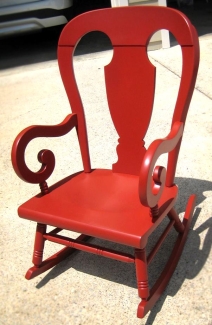 rocking chair finished using brick red milk paint