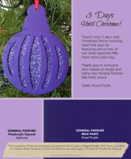 purple ornament using general finishes stains, dyes, and paints. text: 3 days until christmas