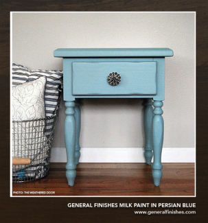 refinished nightstand using persian blue milk paint