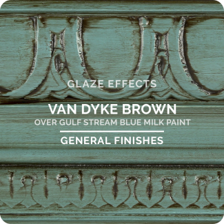 General Finishes Water Based Glaze Effects - Van Dyke Brown over Gulf Stream Blue Water Based Milk Paint